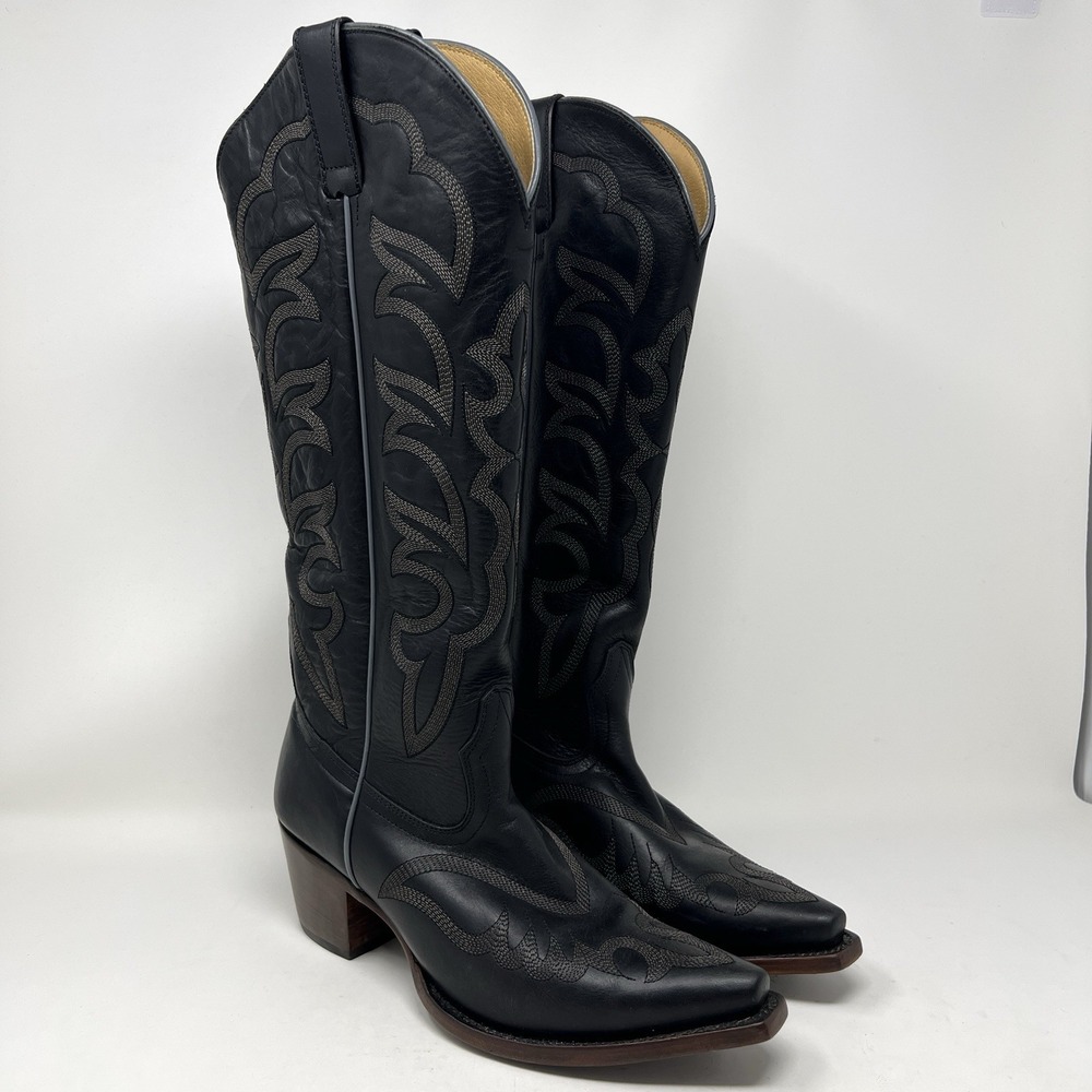 SHAYANNE High Desert Tall Western Boots Women's Size 8 Black Leather Snip Toe - Picture 2 of 12